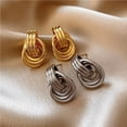 thumbnail image 3 of High End Light Luxury Copper Geometric Earrings Gold Retro Style Cute and Trendy Design Versatile Bezel Setting for Gift, 3 of 5