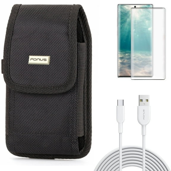 Case Belt Clip & 6ft USB-C Cable & Screen Protector for Samsung Galaxy Note 20 (6.7") - Combo with Swivel Holster & Type-C Fast Charger & Tempered Glass (Fingerprint Unlock)