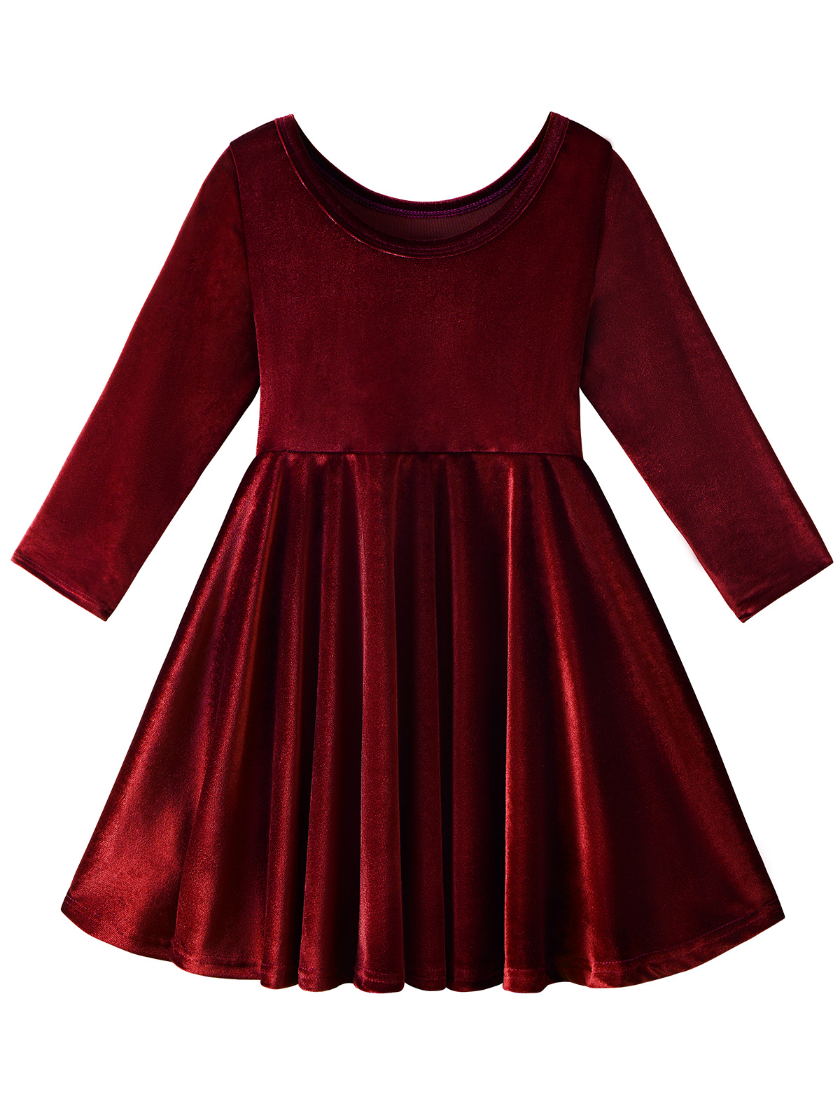 Esho 2-7Y Girls Christmas Velvet Twirl Dresses Long Sleeve Swing A