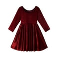 thumbnail image 6 of SILVERCELL 2-7T Toddler Girls Christmas Velvet Twirl Dresses + Headband, Little Girl Casual Long Sleeve Swing A-Line Skater Party Dress, 2-7 Years, Burgundy, 6 of 8