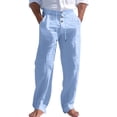 thumbnail image 2 of Domuza Men's Linen Pants Lightweight Drawstring Elastic Waist Pockets Loose Fit Straight Legs Summer Beach Yoga with Pockets Sky Blue L, 2 of 6
