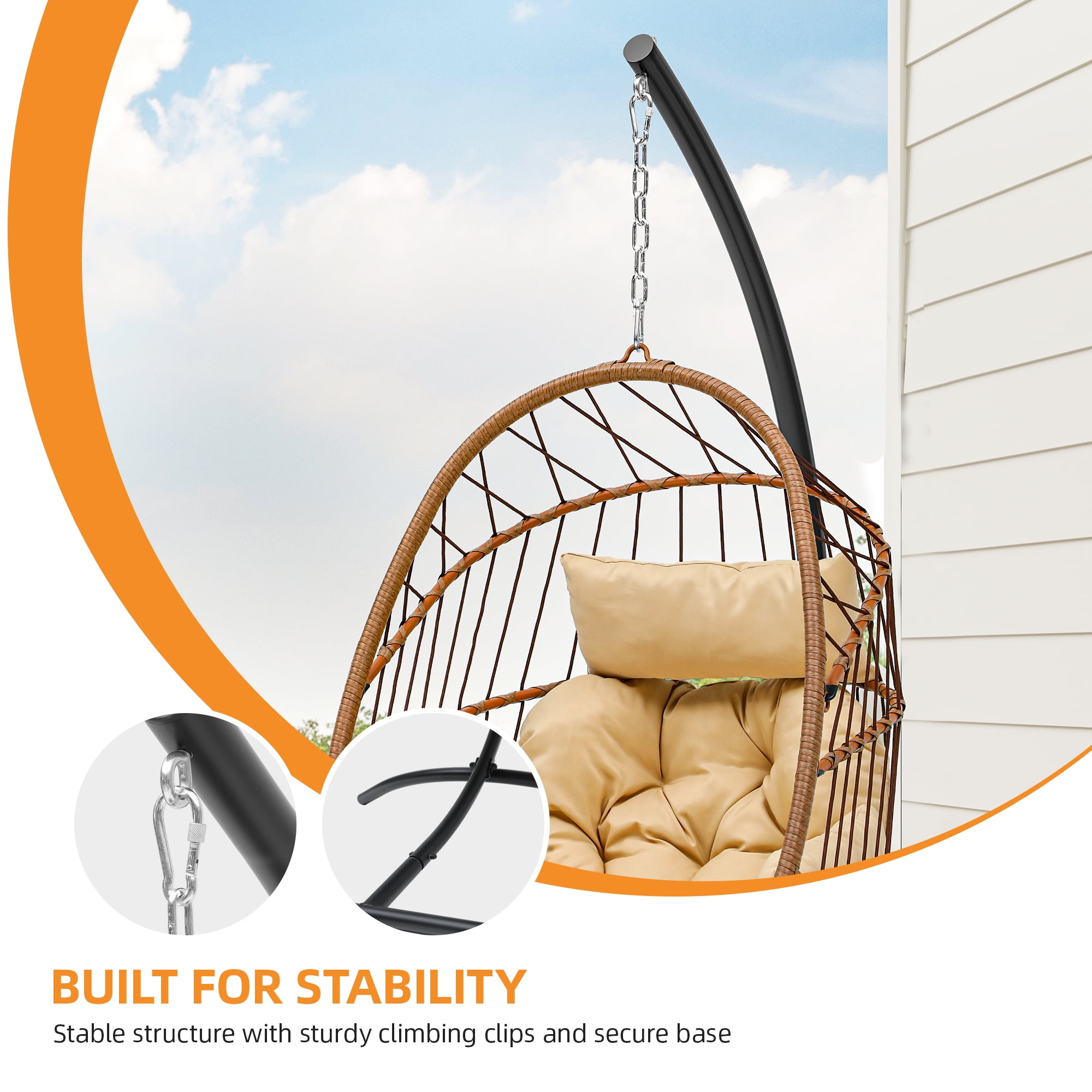Uforic Hanging Egg Chair with Stand & Cushion, Swing Design, 330 Lbs for Indoor/Outdoor, Brown