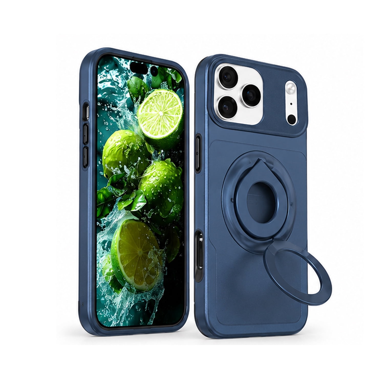 Stylish Ring Stand Case & Camera Lens Sliding Case for iPhone 17 Pro Max - Blue