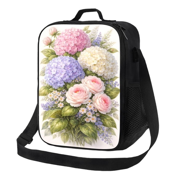Floral Bouquet Lunch Bag Insulated Thermal Lunch Box with Shoulder Strap & Handle for Women and Men