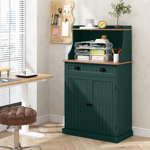 54 Inch Kitchen Microwave Stand with Storage Drawers and Adjustable Shelves, Pantry Cabinet with Hutch for Dining Room, Living Room, Hallway, Green