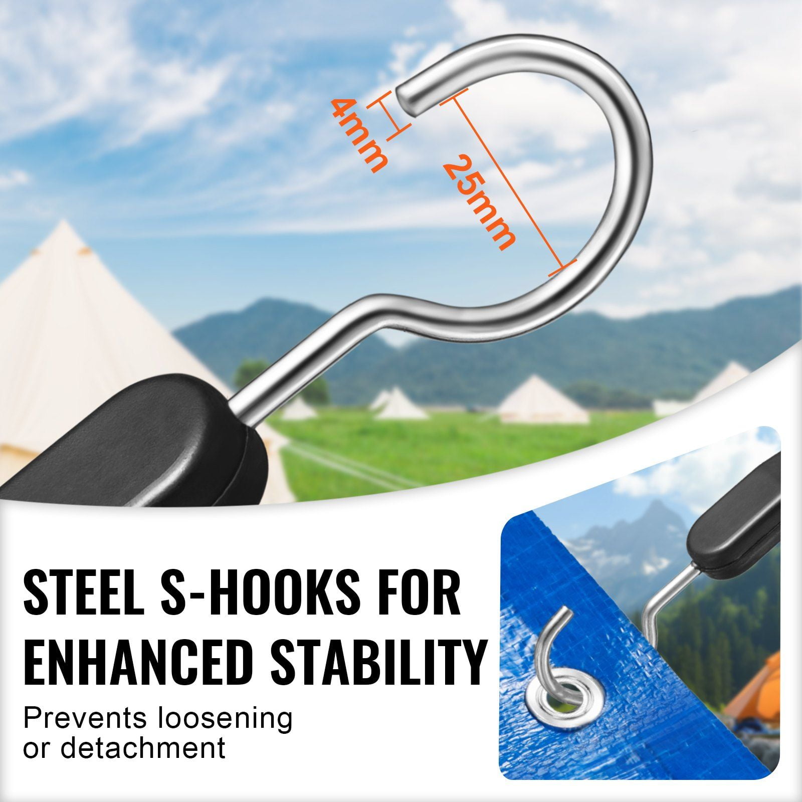 4 Pack 20mm Heavy Duty Flat Elastic Cord with Steel S Hook 40 Inch for Cargo Tarps Trucks Tents Black