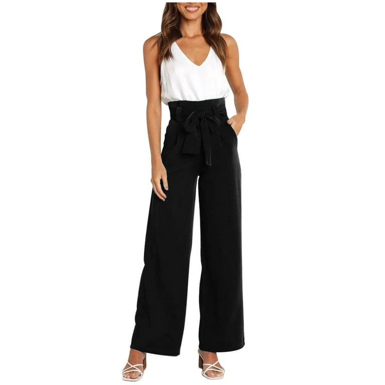 XFLWAM Women's Wide Leg Pants High Elastic Waisted Tie Knot