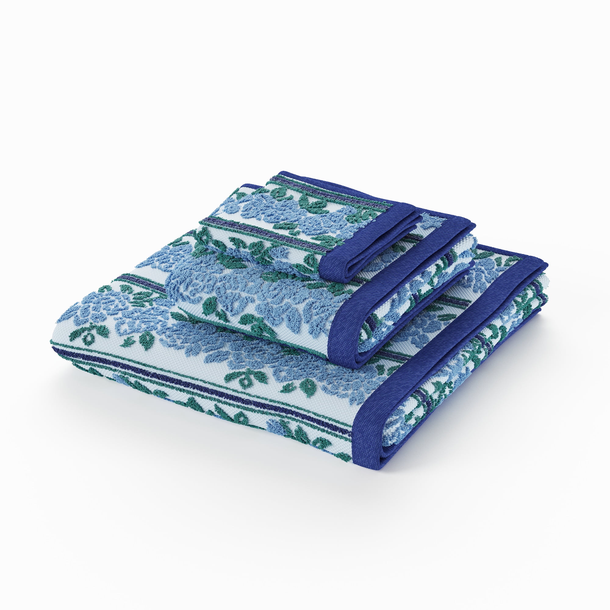 Beautiful by Drew Barrymore 4-Piece Wallpaper Bath Towel Set, Soft 100% Cotton, Smokey Blue