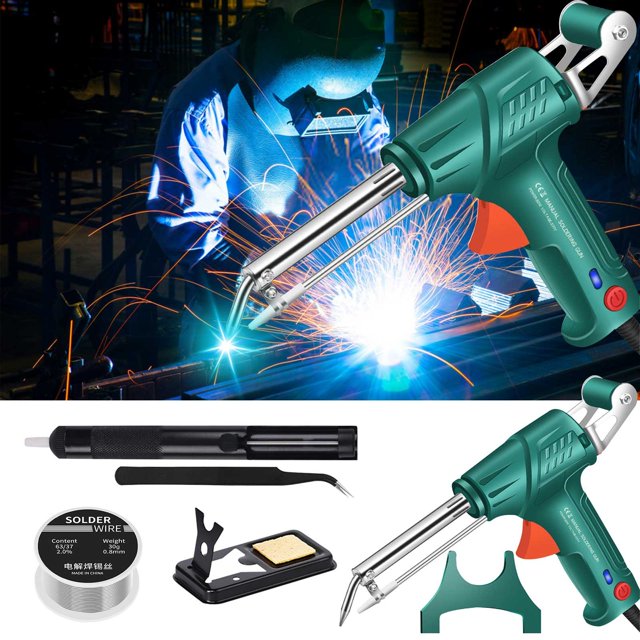 Soldering Gun Kit,110V With Light Multifunctional Semi-automatic Soldering Guns 60W Soldering Iron Set, Soldering Iron Kit for Electronics Welding Repair (Green)