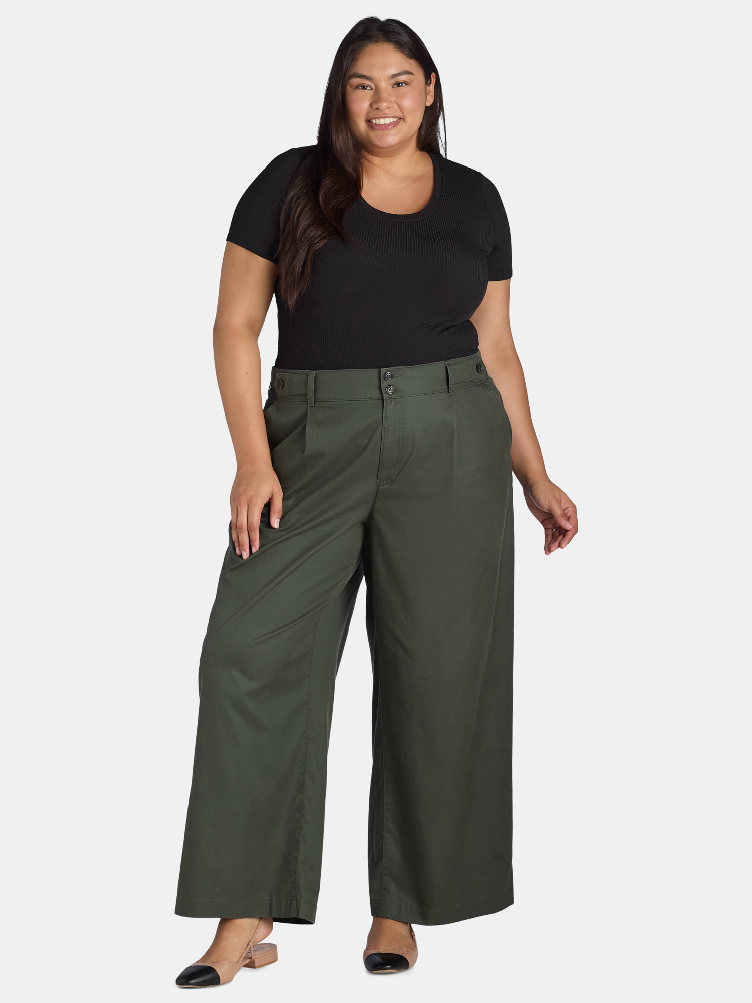 Terra & Sky Women's Plus Size Wide Leg Pants, 30" Inseam, Sizes 0X-5X