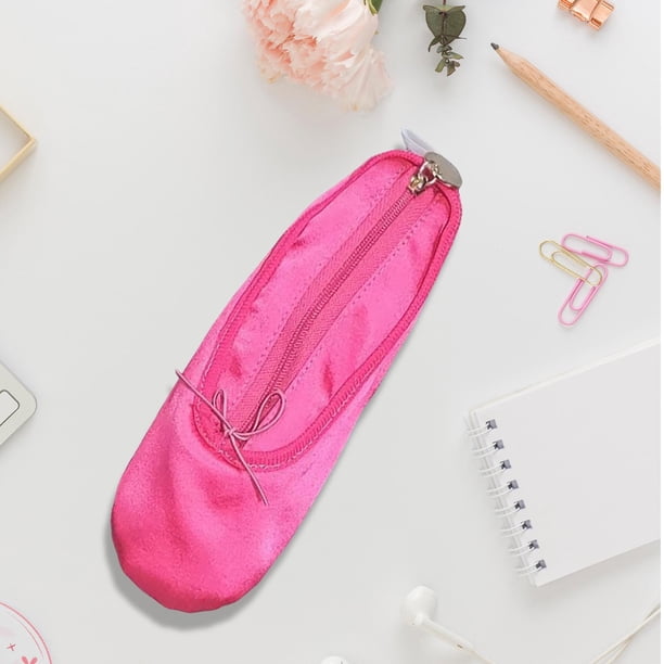 Estuche para lápices con forma de zapatilla de ballet, bolsa de maquillaje para adolescentes, accesorios de tela suave, 7.8 x 2.7 pulgadas, cierre de