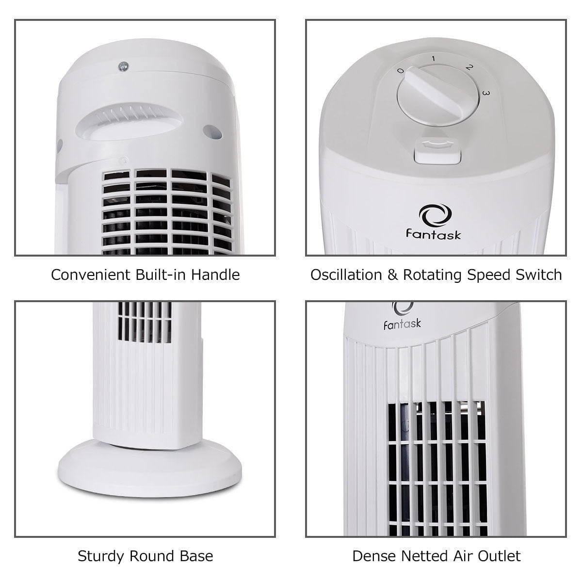 Fantask 35W 28'' Bedroom Oscillating Electric Tower Fan, 3