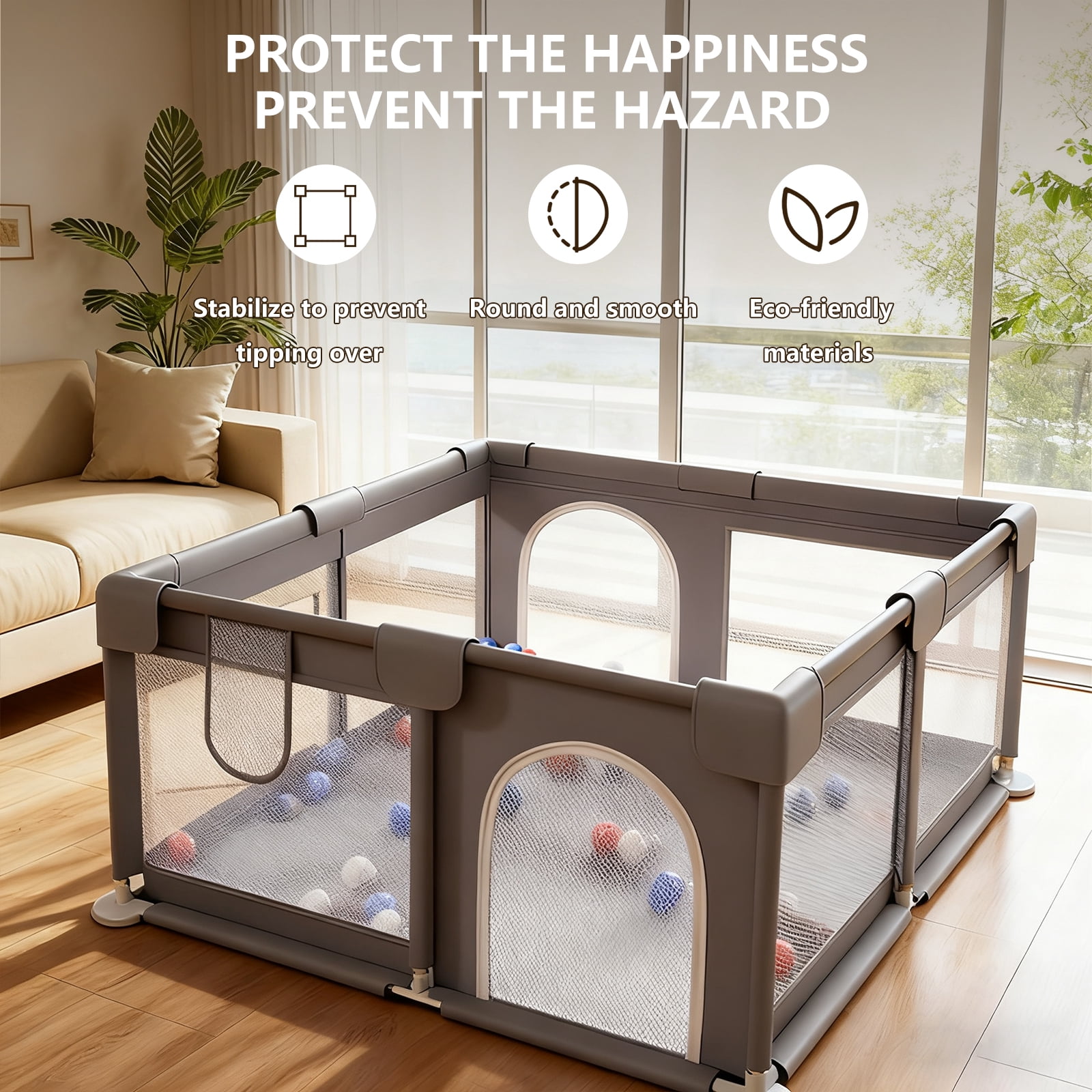 Baby Playpen 47 x 47 Inch, Large Playpen for Babies and Toddlers, Indoor & Outdoor Baby Fence Play Yard with Breathable Mesh