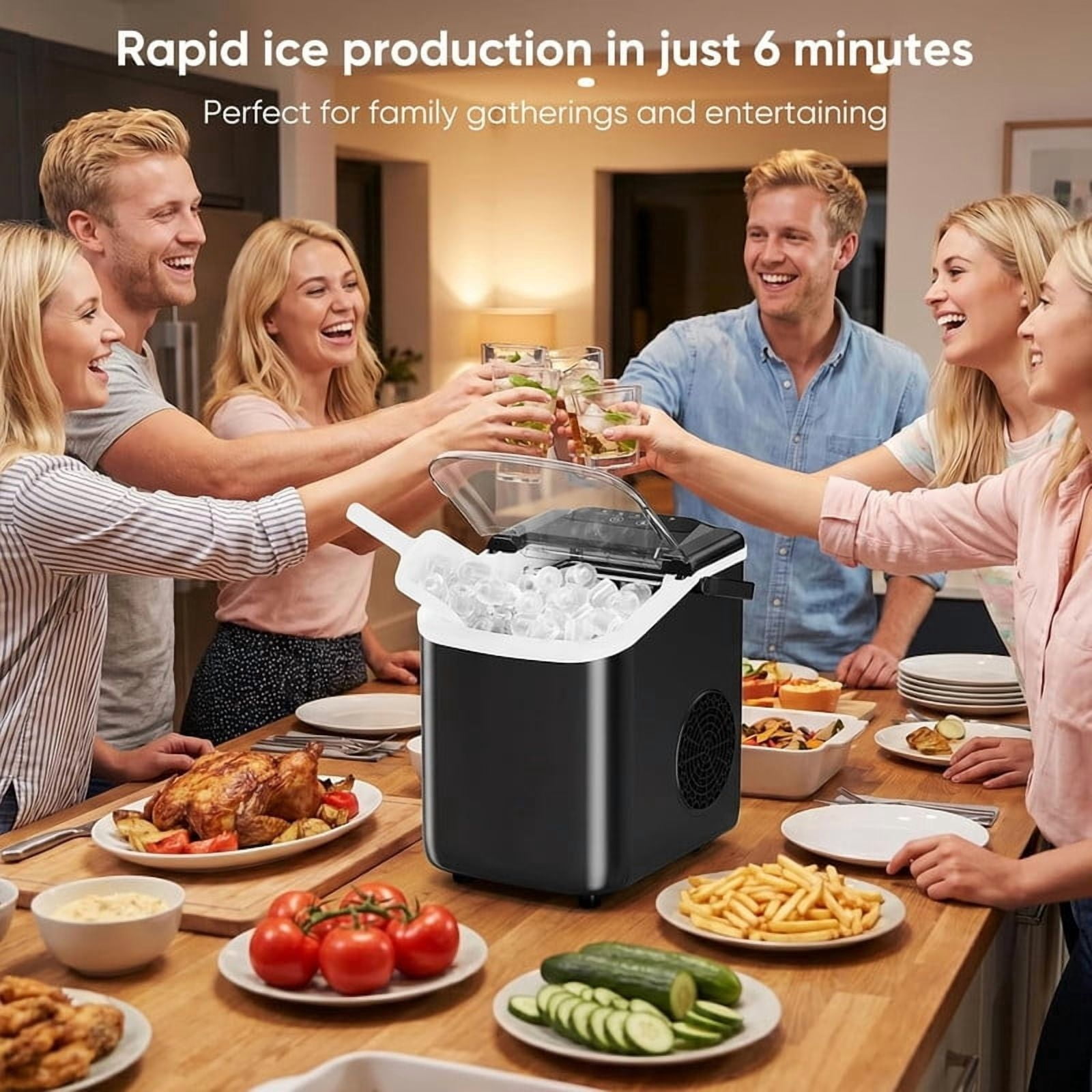 Simenmax Ice Maker Countertop – 26lbs Desktop ice maker with Handle for Home, Kitchen, Office, Outdoors, RV, Camping, Black