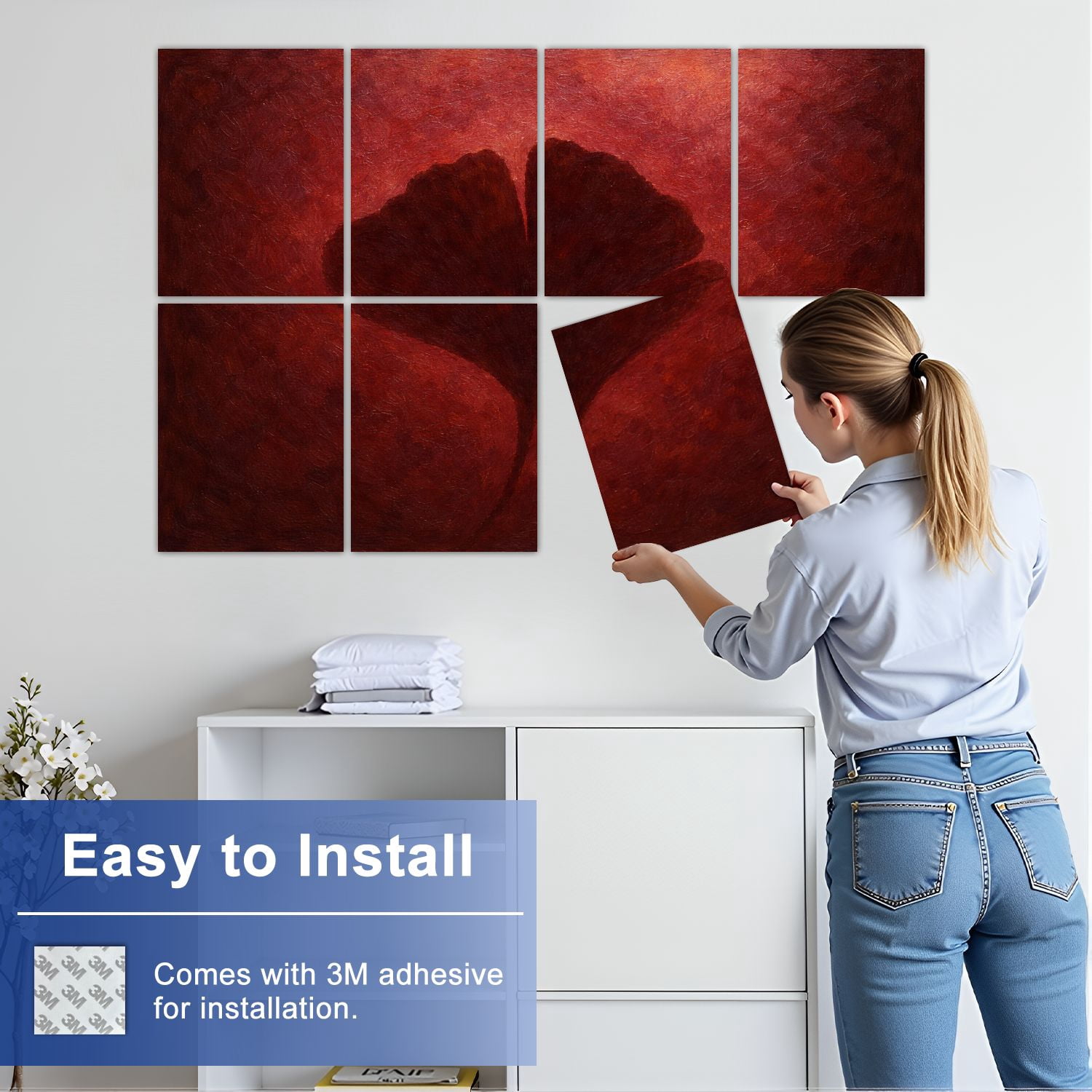 Rustic Farmhouse 8 Pack Art Acoustic Panels Sound Absorbing Burgundy metallic acrylic watercolor marble shiny Decorative Soundproof Wall Panels Self Adhesive for Nursery Game Room Bedroom 48"x32"