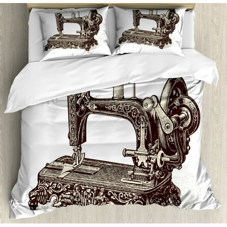 Steampunk King Size Duvet Cover Set Vintage Sewing Machine Hand
