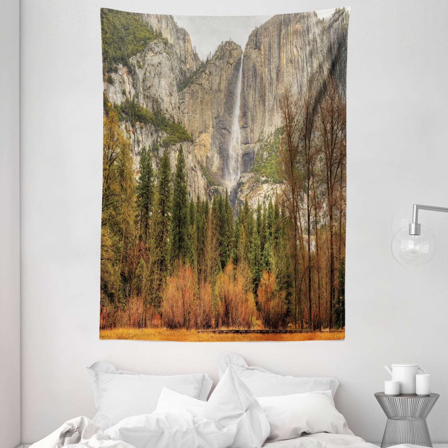 Yosemite Tapestry, Yosemite Falls Trees Mountain Cliff Autumn National Park California Nature 