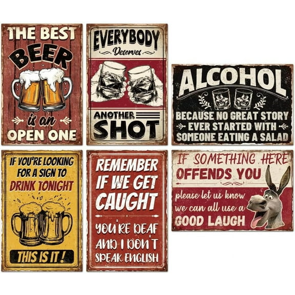 6 Pcs Vintage Bar Signs for Home Bar Wall Funny Bar Sign Metal Tin Signs 8×12 Inch for Man Cave Decor Garage Basement Gift