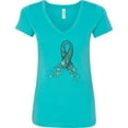 thumbnail image 3 of Inktastic Ovarian Cancer Awareness Teal Ribbon Made of Hearts Women's V-Neck T-Shirt, 3 of 5