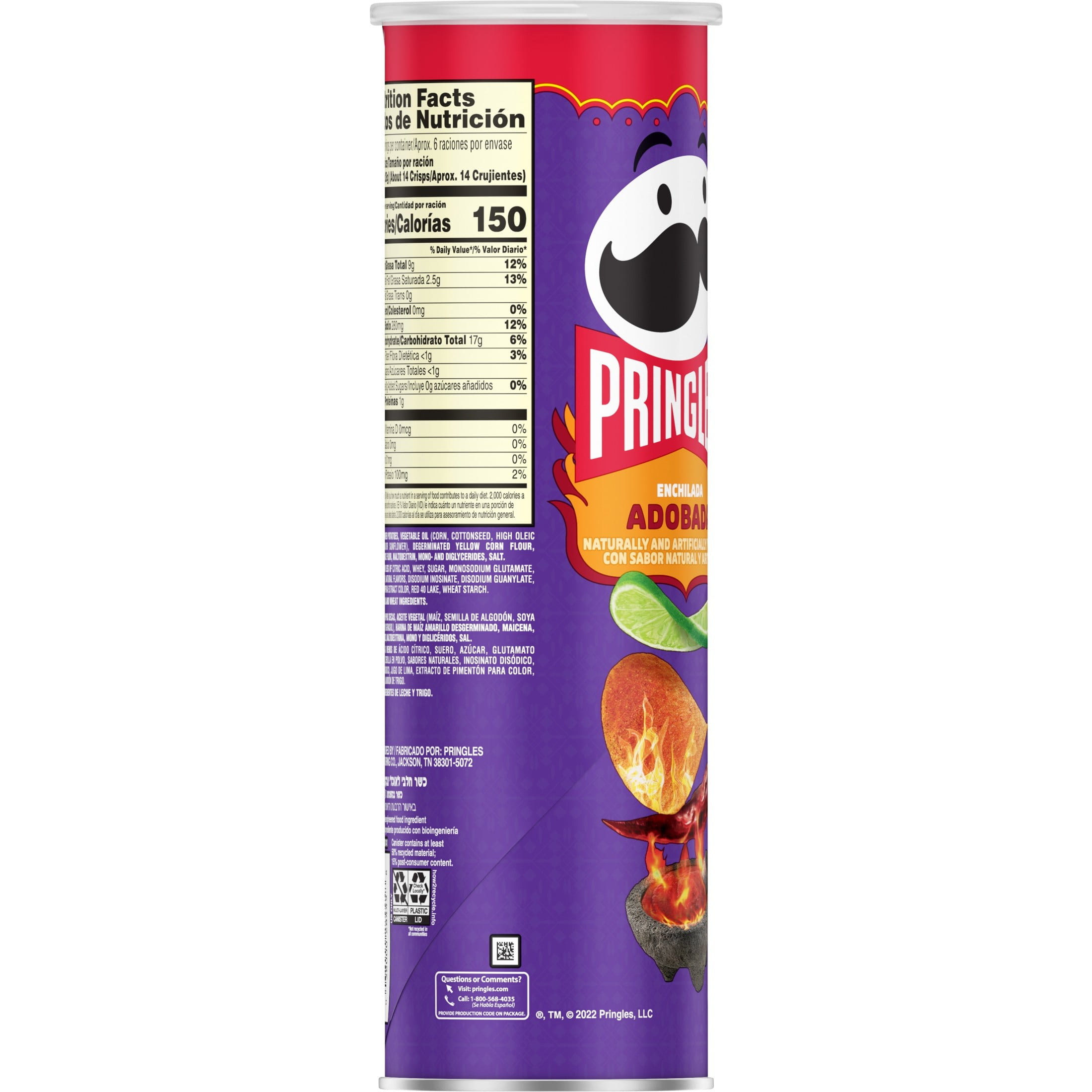 (14 pack) Pringles Enchilada Adobada Potato Crisps Chips, Lunch Snacks, 5.5 oz Canister