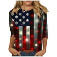 thumbnail image 2 of 4th of July Shirts Red White and Blue Blouse Women Patriotic T Shirts Women Red White and Blue Tops 4th of July Tee Women Independence Day Fashion Printed Round Neck 3/4 Sleeve T-Shirt Top, 2 of 5