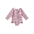 thumbnail image 2 of ITFABS Little Girls One Piece Swimsuit Sun Rainbow/Sunflower Print Ruffle Trim Rashguard Swimwear Long Sleeve Bathing Suit, 2 of 9