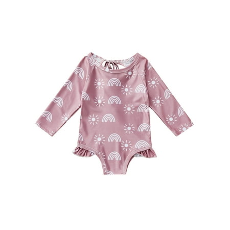 

Nituyy Baby Girls One Piece Swimsuit Zip Rash Guard Swimwear Ruffled Long Sleeve Bathing Suit