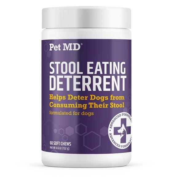 Pet MD Stool Eating Deterrent - Prevent Dog from Eating Poop - Coprophagia Aversion with Enzymes, Herbs, & Prebiotics for Digestive Support & Fresh Breath - Stop Stool Eating Chews - 60 ct