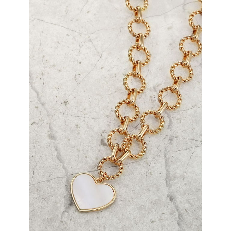 Time and Tru Gold Tone Heart of Pearl Necklace for Women, 16