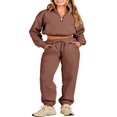 thumbnail image 1 of Women 2 Piece Tracksuits 1/2 Zipper Cropped Sweatshirt and Sweatpants, 1 of 9