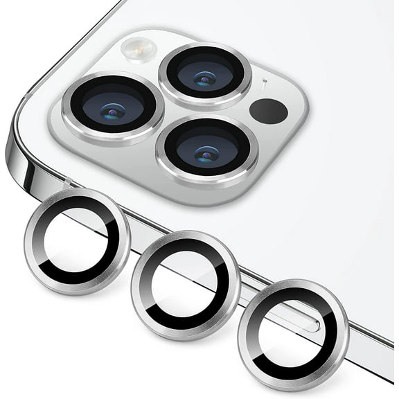 for iPhone 13 Pro for iPhone 13 Pro Max Camera Lens Protector, Anti-Scratch Lens Cover 9H Tempered Glass Metal Camera Screen Protector Shockproof Camera Cover Ring -3 Pcs Silver