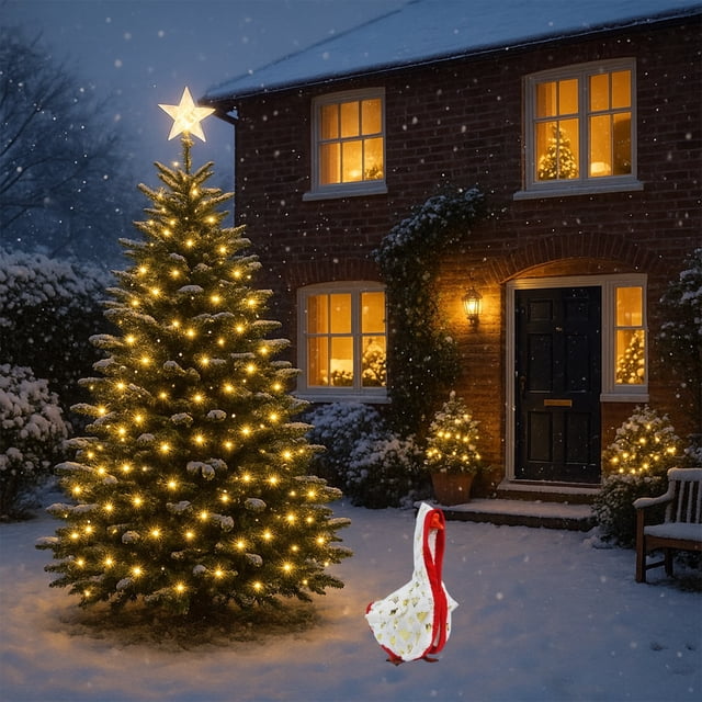 Festive Holiday Attire Outfit For 23 Inch Decorative White Porch Goose With Matching Hat And Scarf Accessories