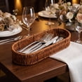 thumbnail image 3 of Hand-Woven Rectangular Rattan Look Kitchen Utensil Storage Basket, Flatware Caddy for Knives, forks and Spoons, Neat Organizer for Home Kitchen Tableware Sorting, 3 of 7