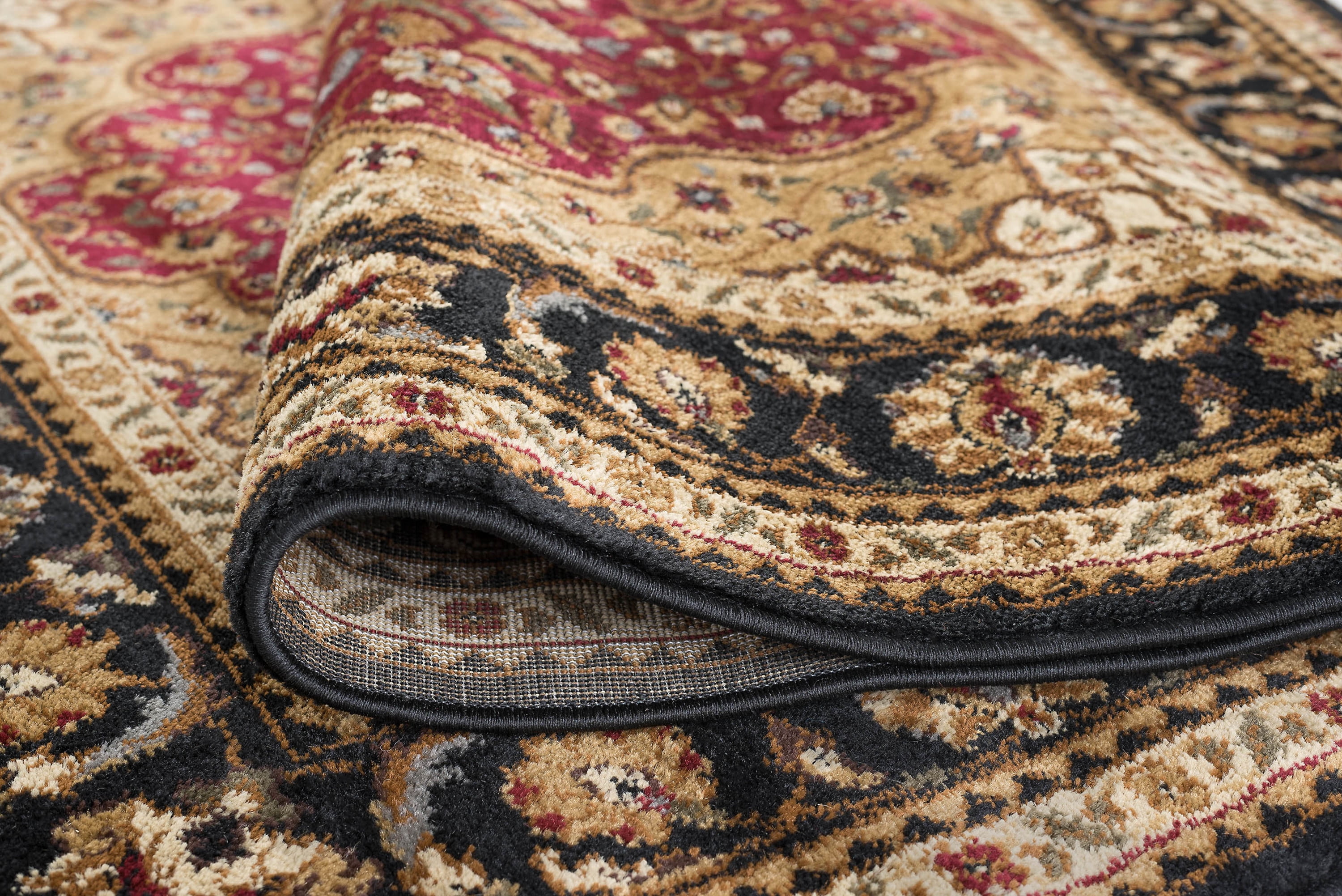 Traditional Area Rug (6'7'' x 9'6'' Oval) Oriental Red, Black Living Room Easy to Clean