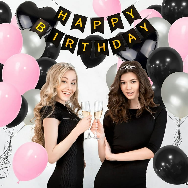 18th Black and Pink Birthday Balloons, 18 Years Birthday Decoration for Girl, Happy Birthday Banner for Women Party Birthday