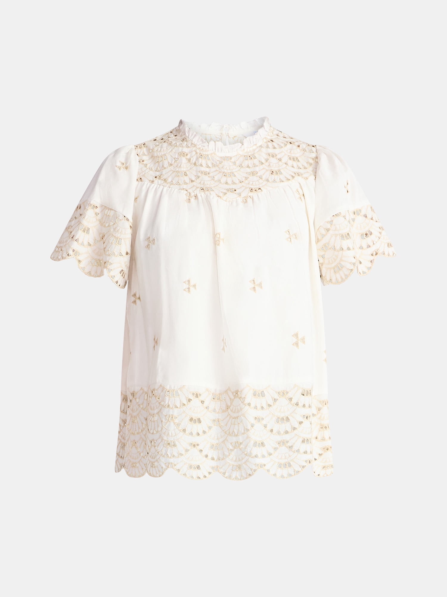 Time and Tru Women's Cotton Eyelet Top with Short Sleeves, Sizes XS-XXXL