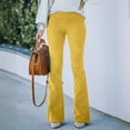 thumbnail image 3 of Pantalones acampanados ajustados de cintura alta de color sólido para mujer de primavera y verano, pantalones casuales de pana con cintura elástica, 3 of 6