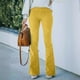 thumbnail image 5 of Pantalones acampanados ajustados de cintura alta de color sólido para mujer de primavera y verano, pantalones casuales de pana con cintura elástica, 5 of 6