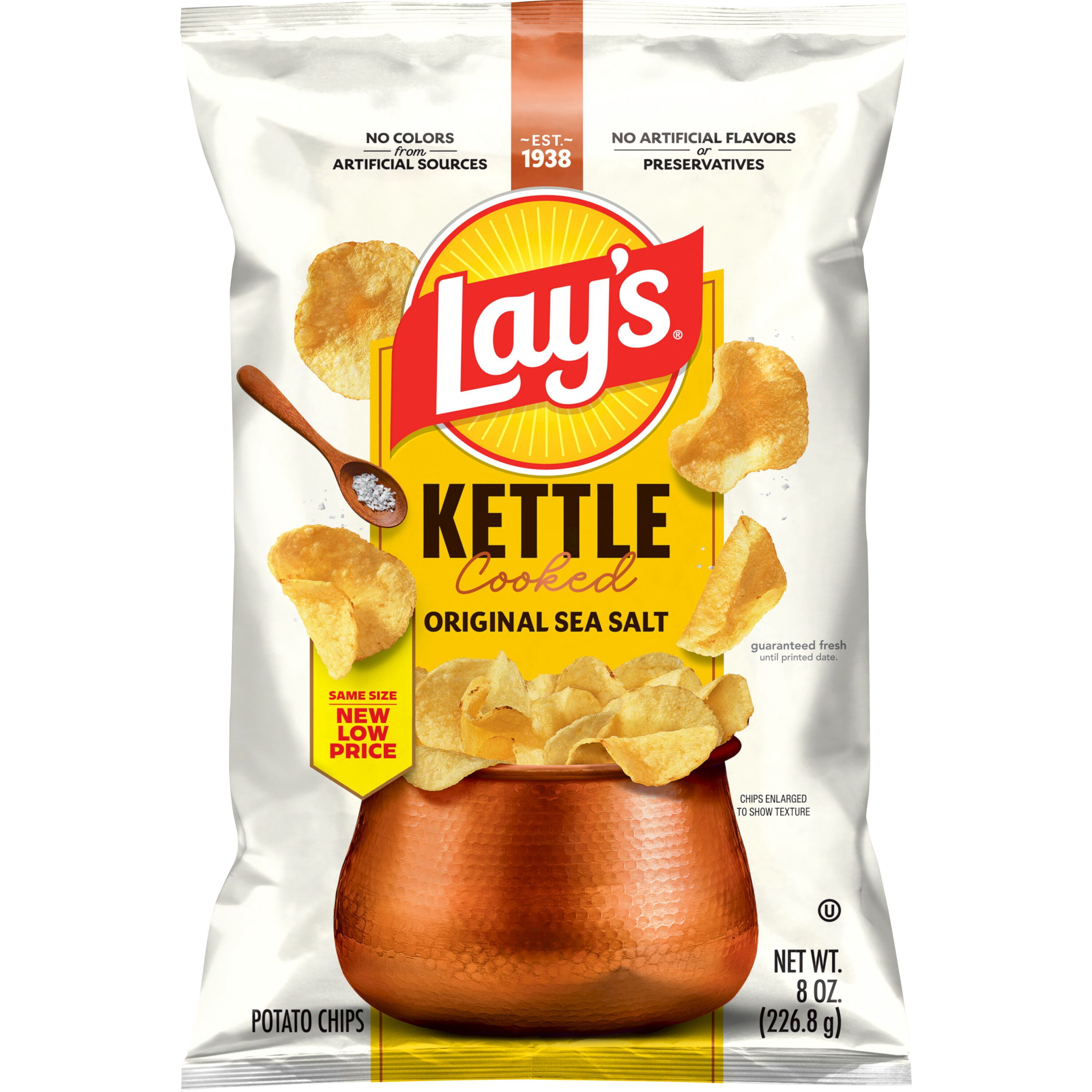 (4 pack) Lay’s Original Sea Salt Kettle Cooked Potato Chips Bag, 8 oz​