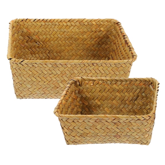 COSMOBETTY Woven Seagrass Baskets for Shelves 2Pcs 8.3X5.9X4.3In