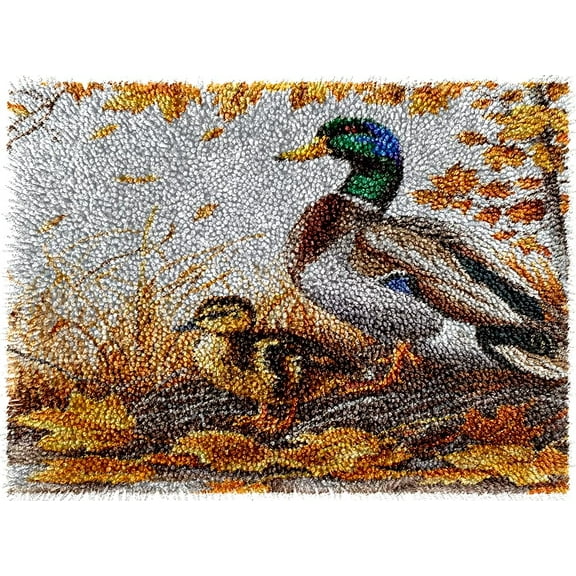 Wild Duck Mallard Latch Hook Rug kits Color Printed Crochet Yarn DIY Hooking Latch Kit Carpet Rug Cover Mat for Christmas Chair Cushion Floor Decoration 60x40cm
