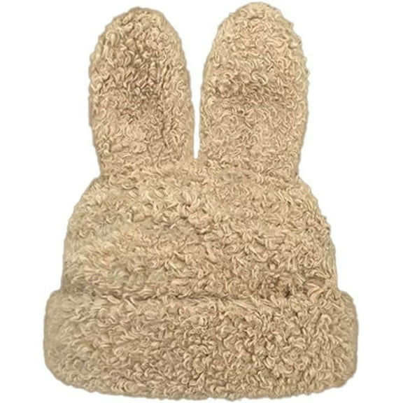 YooGuoGuo Cute Plush Bunny Ear Beanie Hats Warm Soft Fuzzy 3D Rabbit Ears Knit Hat for Women Fluffy Autumn Winter Skull Cap