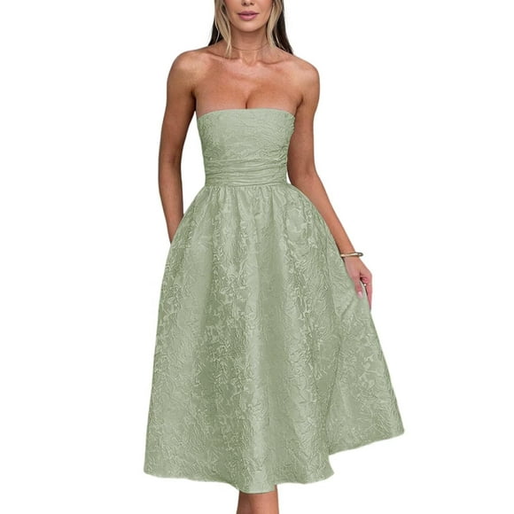 Vestidos de verano sin tirantes para el regreso a casa con bolsillos, corsé, línea A, midi, para fiesta de cóctel, vestidos de color verde empolvado