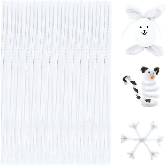 CCOCC Pipe Cleaners 100 Pcs White Color Chenille Stems for Diy Crafts Decorations Creative School Projects Pipe Cleaners Craft (6mm X 12 Inch,White)