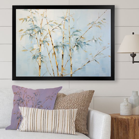 Designart "Zen Moment With Blue Bamboo" Bamboo Picture Framed Wall Art Living Room