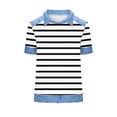 thumbnail image 4 of Xdegoge Collared T Shirt for Women Collared V Neck Short Sleeve Casual Vintage Everyday Wear Going Out Standard Fit Horizontal Striped Print Denim Patchwork Soft Breathable Summer Tops, 4 of 5