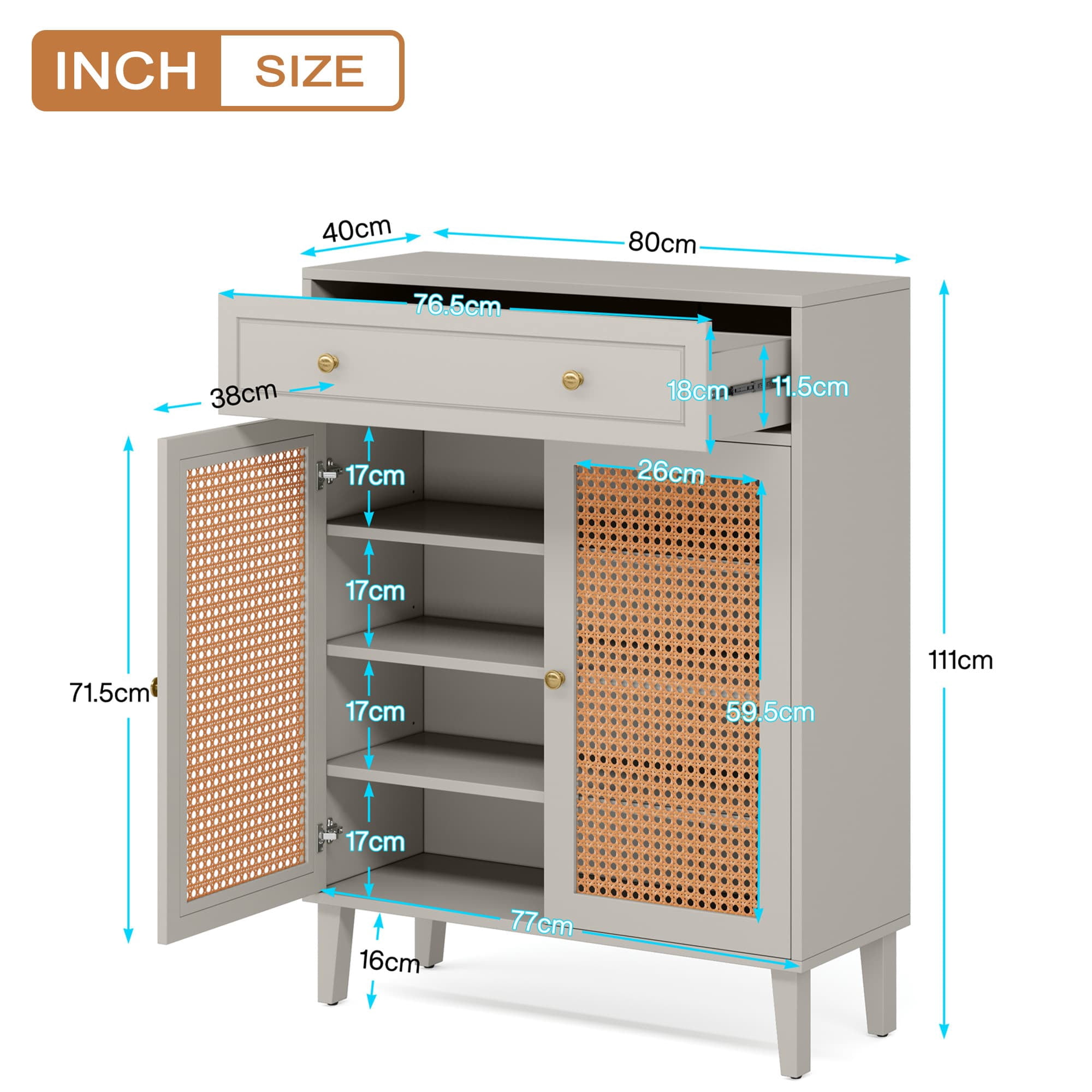 MAYEERTY Shoe Storage Cabinet with Adjustable Shelves & Large Drawer
