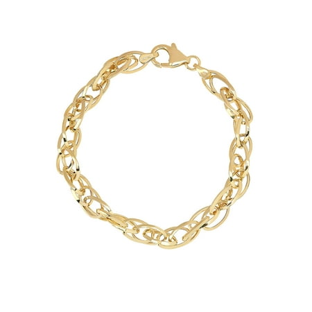 14K Yellow Gold Hollow Interlock Chain Bracelet
