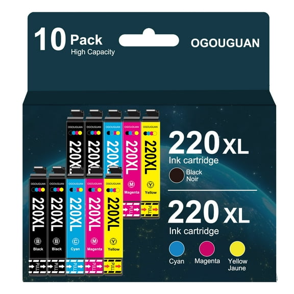 OGOUGUAN 220XL Ink Printer Cartridge for WF-2760/WF-2750, Black/Tri-Color, 10 Pack