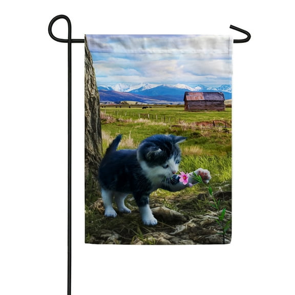 America Forever Flower Kitten Summer Garden Flag 12.5 x 18 inches Farm Animal Red Barn Cute Kitty Country Life Rustic Double Sided Seasonal Yard Outdoor Decorative Pink Floral Garden Flag